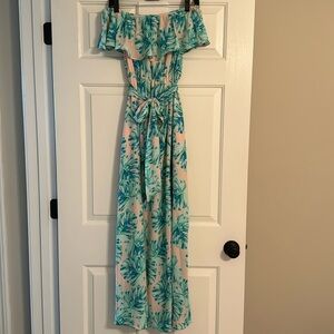 Buddy Love Off Shoulder Palm Print Maxi